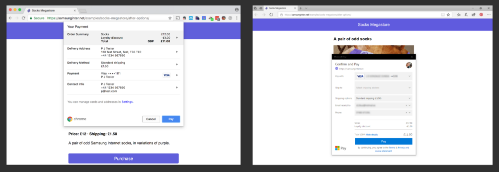 Payment Requests in Chrome and Edge